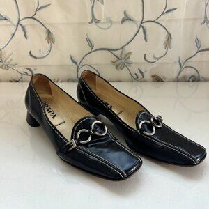 Prada Square Toe Loafer; Chunky Kitten Heel - Vintage